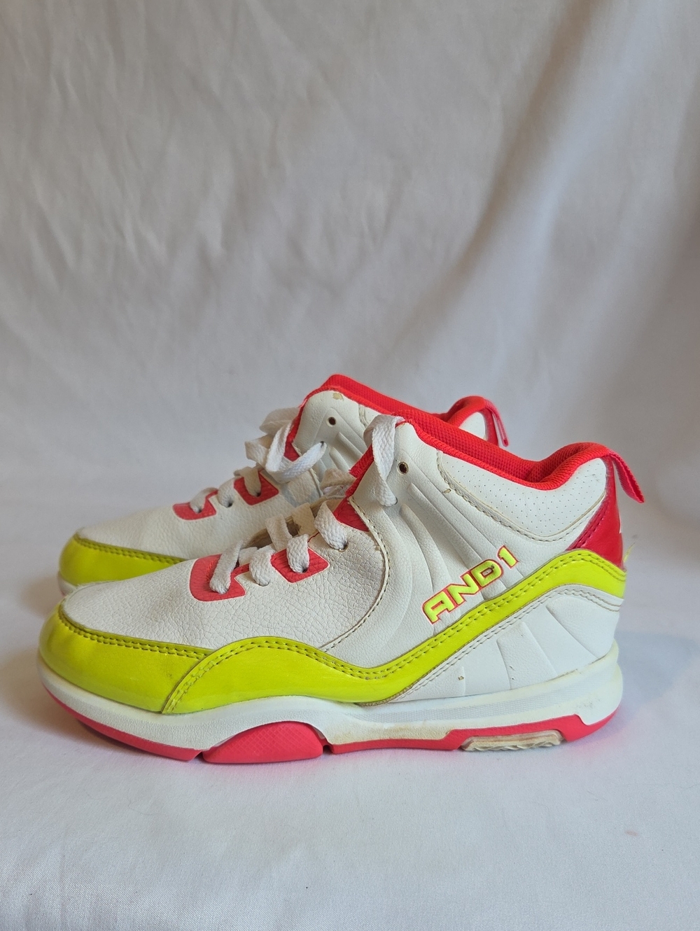 And1 White Neon Yellow Pink Kids High-Top Sneakers